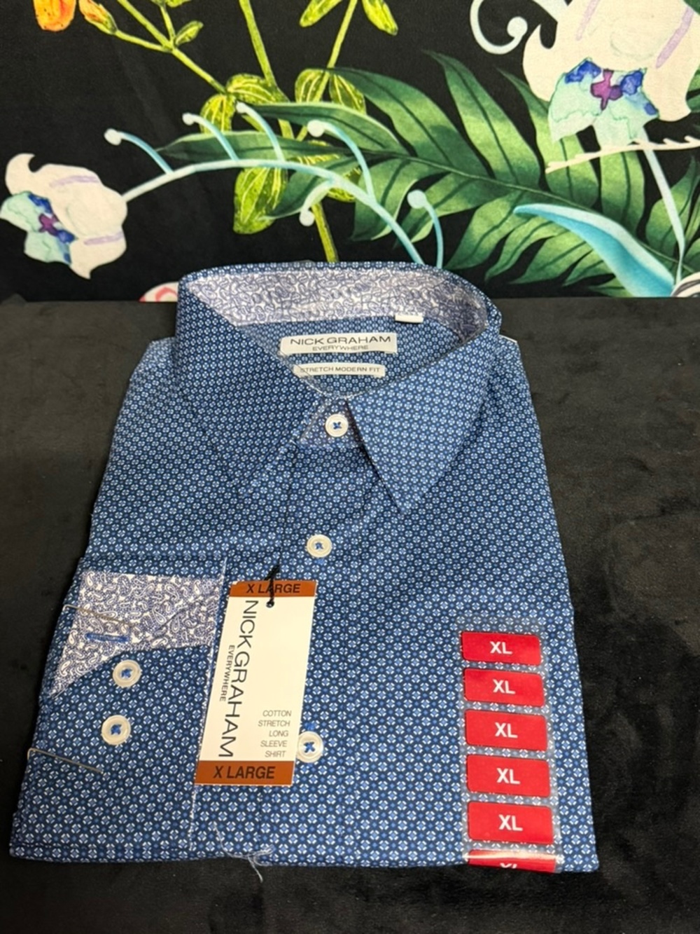 Nick Graham Men's Blue Patterned Dress Shirt - XL